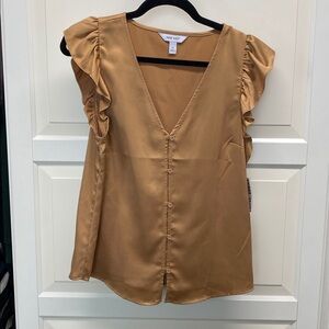 Nine West Tan Ruffle Sleeve Top